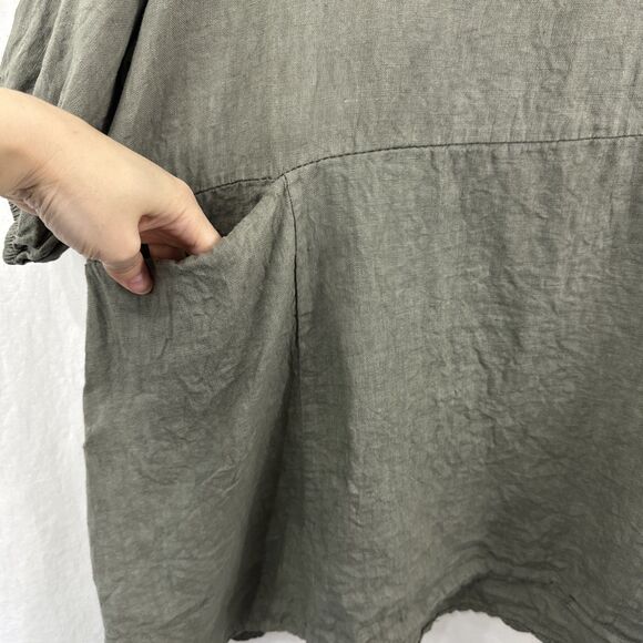 Cobblestone Living Lagenlook Linen  Pocket Elastic Sleeve Top OSFM Neutral - Picture 5 of 6